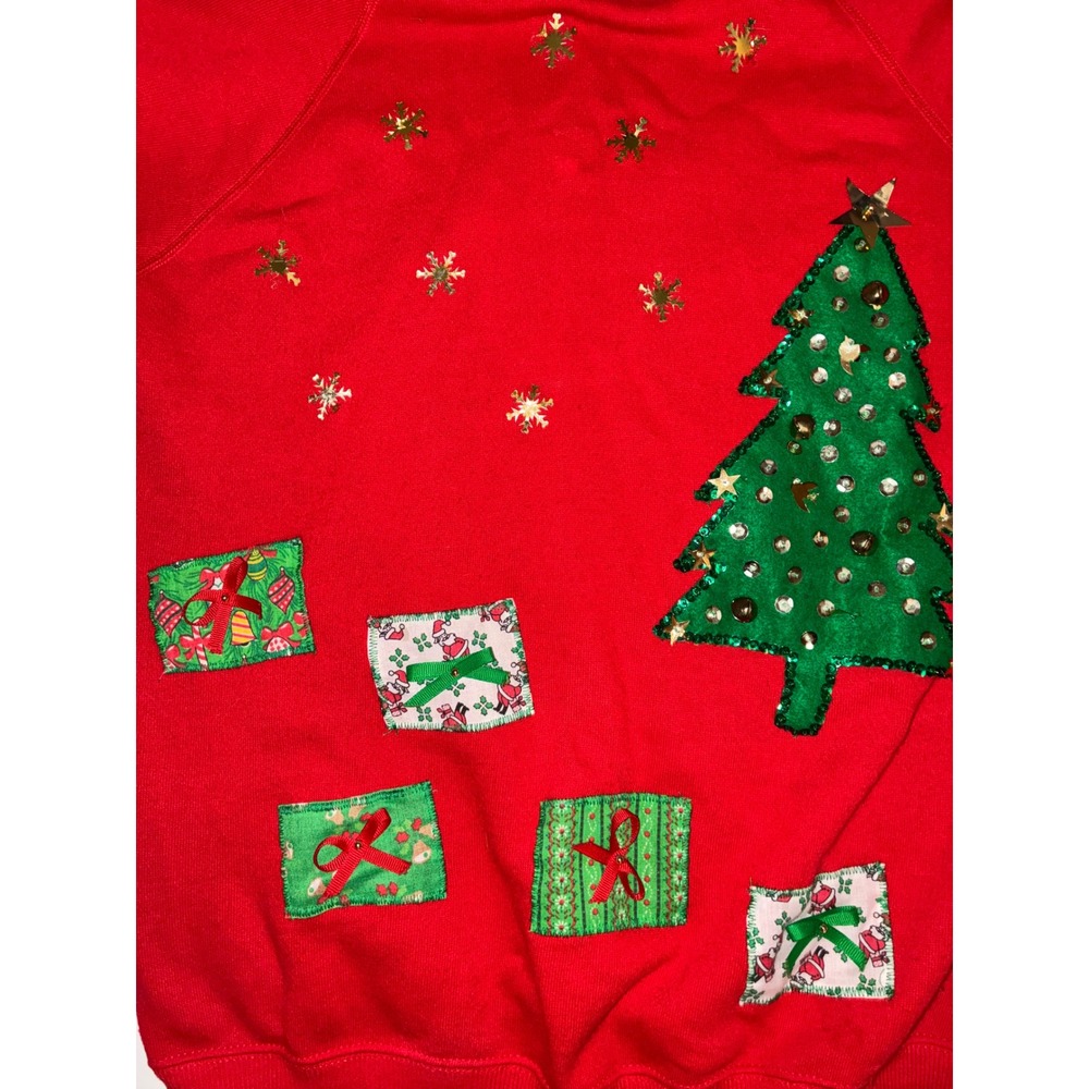 Vintage Hanes Christmas Tree Sweatshirt Red Ugly Holiday Pullover Medium USA - Picture 6 of 10